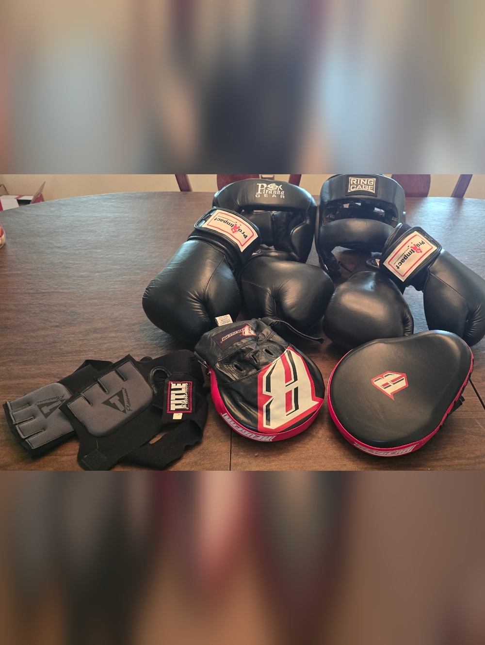 2 Sets Large 16oz Boxing Gloves Sparring Bundle Mitts Headgear Hand Wraps Set